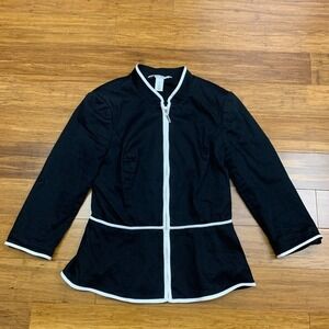 White House Black Market Peplum Jacket Womens 00‎ Black White Full Zip Contrast